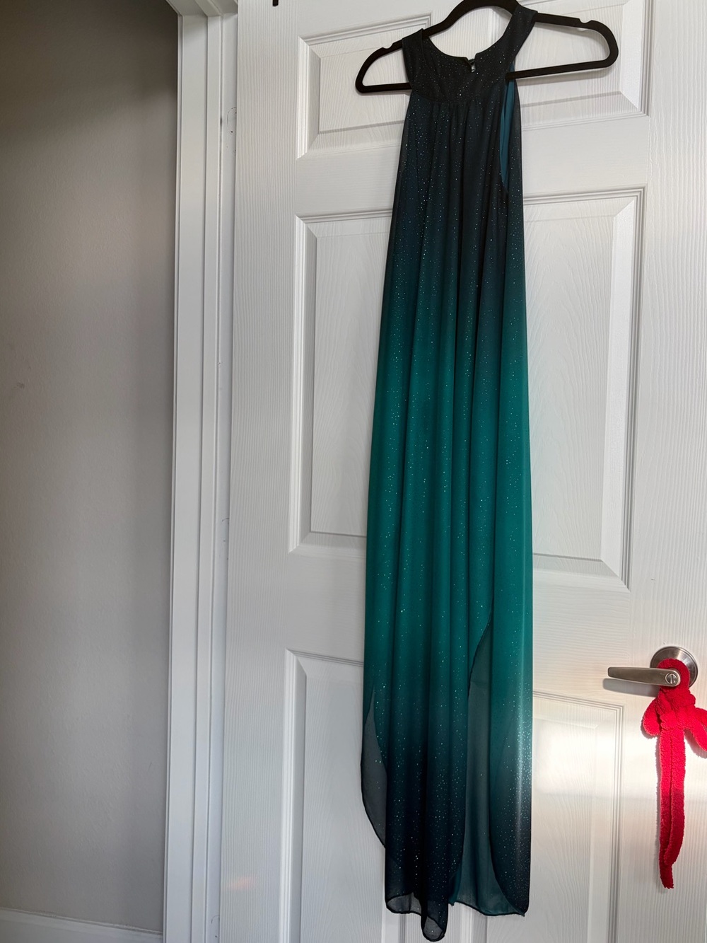 VENUS Teal to Black Ombre Halter High-Low Dress